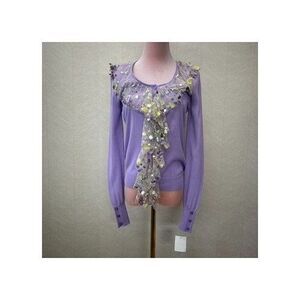 VTG Blumarine Embellished Floral Beaded Purple Knit Cardigan Sweater Womens S